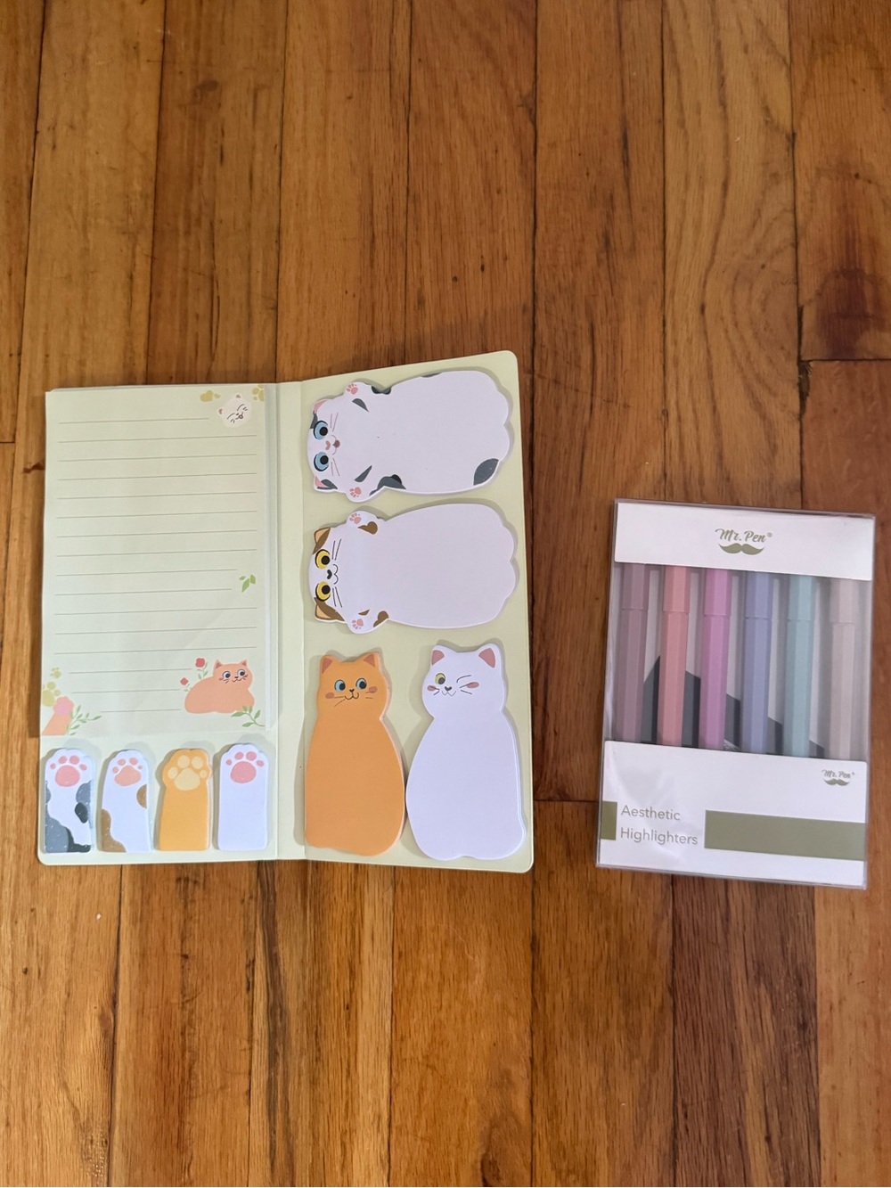 Cat Sticky Note Set with Pastel Highlighters